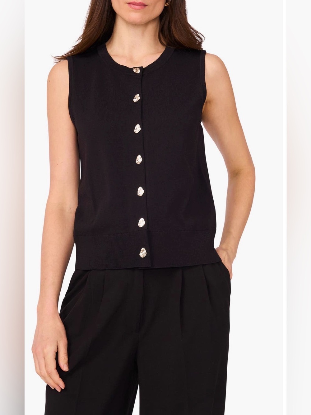 NWT Vince Camuto Crewneck Button Up Sweater Vest Black M